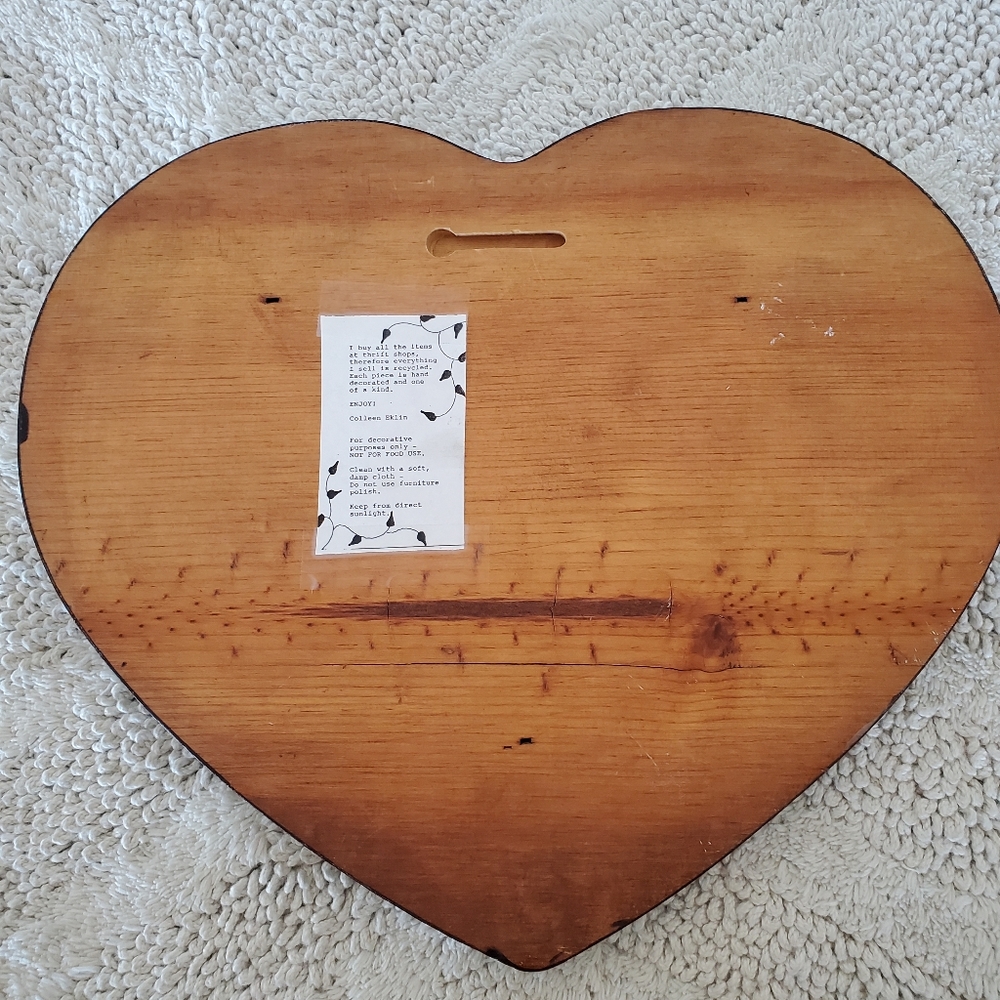 Handmade Heart Wood Wall Hanging "Grandma's Kitchen" Floral 12 x 10" Kitschy - Picture 8 of 13